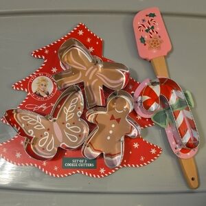 (J64) Dolly Parton Pink and Brown Cookie Cutter Set with Spatula